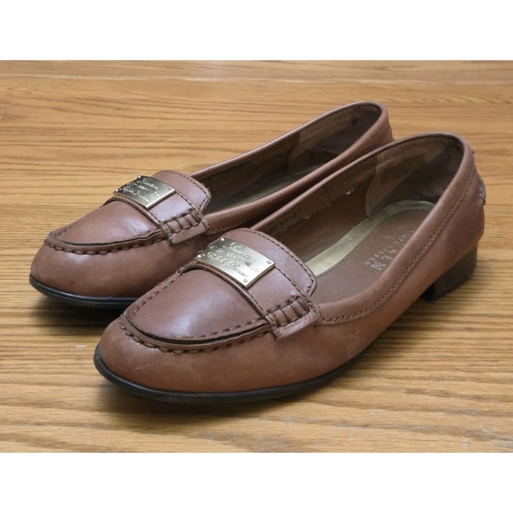 Lauren Ralph Lauren Women's 7 Brown Leather Slip-On Loafer Flats Round Toe Logo